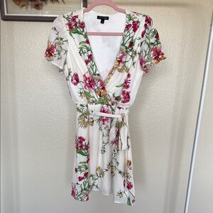 ❌SOLD ❌Floral Wrap Dress - White with Pink and Green Accents